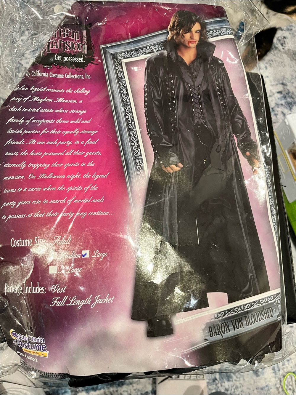 Baron Von Bloodshed Full-Length Black Coat - California Costume Men’s Large